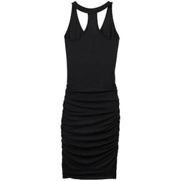 Athleta black racerback tank mini - midi ruched dress - soft, comfy - Picture 2 of 9